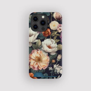 Porte-cartes vintage blanc Florals | mince à fleurs | Compatible avec iPhone 16, 15 Pro Max, 14, 13 Mini, Samsung Galaxy S22, S21 Plus