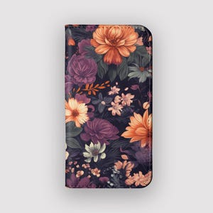 Capa tipo carteira com estampa de buquê floral | Capa tipo fólio para guardar cartões de flores | Compatível com iPhone 16, 15, 14, 13, Samsung Galaxy S25, S24, S23, S22