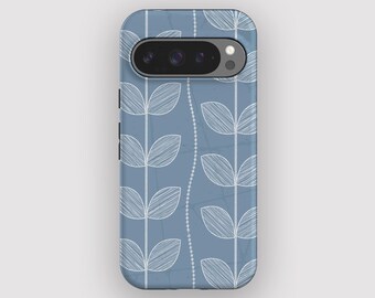 Modern Blue Leaf Abstract Phone Case for Pixel 10, 9A, 9, 8, 7, 6
