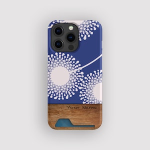 Capa porta-cartões Navy Dandy Retro | Capa fina Dandelion | Compatível com iPhone 16, 15 Pro Max, 14, 13 Mini, Samsung Galaxy S22, S21 Plus