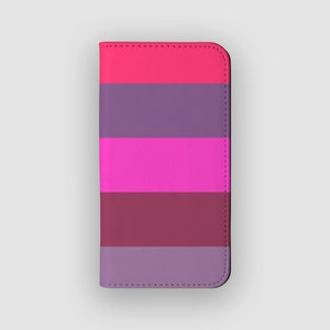 Funda tipo cartera a rayas con diseño de bayas silvestres / Funda tipo folio con tarjetero / Compatible con iPhone 16, 15, 14, 13 y Samsung Galaxy S25, S24, S23 y S22