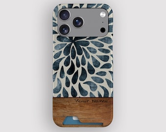 Blue Splash Abstract Boho Card Holder Case for Apple iPhone and Samsung Galaxy