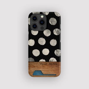 フォイルスポット幾何学模様カードホルダーケース | 水玉模様カード収納ケース | iPhone 16、15 Pro Max、14、13 Mini、Samsung Galaxy S22、S21 Plusに対応
