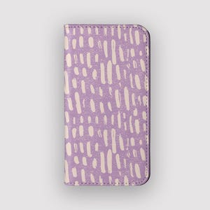 Capa tipo carteira com bolinhas lilás | Capa tipo fólio para cartões pintada | Compatível com iPhone 16, 15, 14, 13, Samsung Galaxy S25, S24, S23, S22