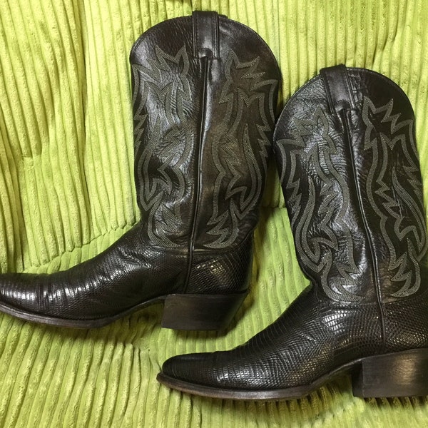 Justin Boots Classic Western Style #9304 Black Lizard & Leder, Herren Gr. 38