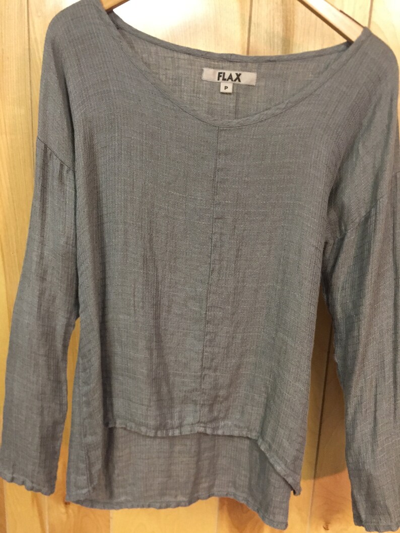 Vintage FLAX 100/% Linen Pullover Top Rare Hi Low Hem /& Long Sleeves