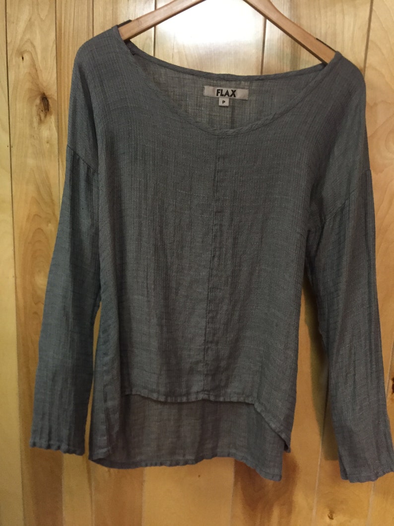 Vintage FLAX 100/% Linen Pullover Top Rare Hi Low Hem /& Long Sleeves