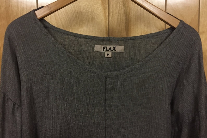 Vintage FLAX 100/% Linen Pullover Top Rare Hi Low Hem /& Long Sleeves