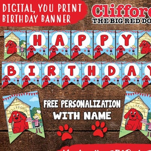 Clifford The Big Red Dog Birthday Banner, Digital-Instant Download-YOU PRINT Clifford Banner, Clifford Birthday Banner, Clifford Birthday