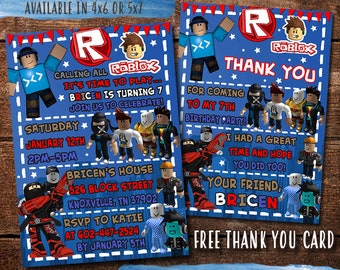 Roblox Thank You Card Etsy - roblox birthday invitation digital personalized print yourself roblox invitation roblox invitation roblox free thank you card roblox