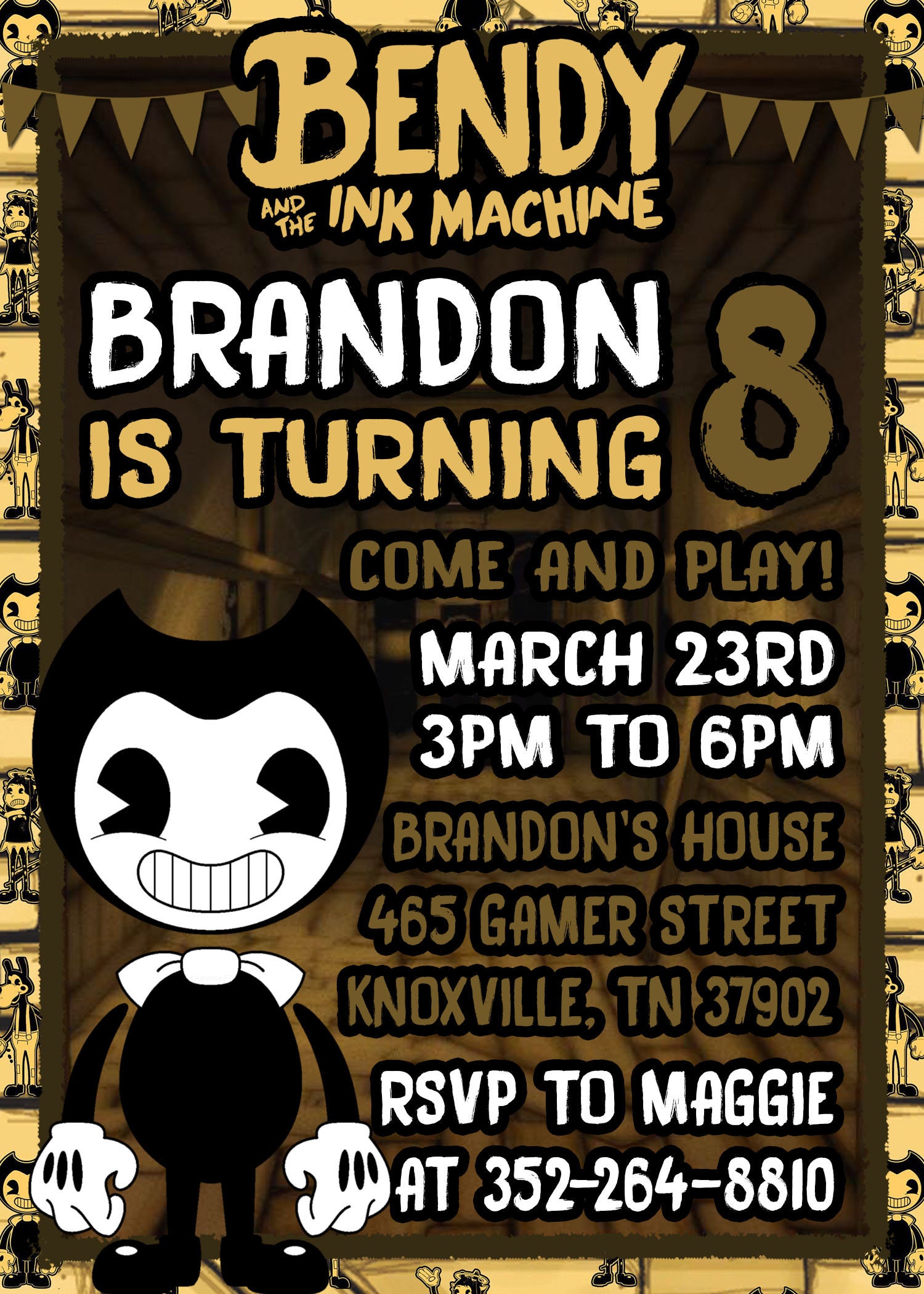 Bendy and the Ink Machine Birthday Thank You Tags (Instant