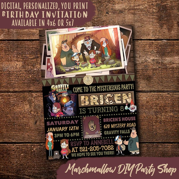 Gravity Falls Invitation, Gravity Falls Birthday Invite, Gravity Falls Party Invitation, Digital-You Print Gravity Falls Birthday Invitation