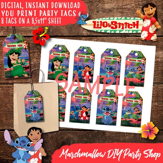 Lilo And Stitch Birthday Thank You Tags Digital Print Etsy