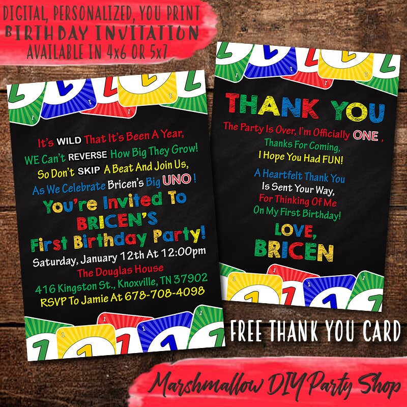 uno card game 1st birthday invitation digital print yourself etsy
