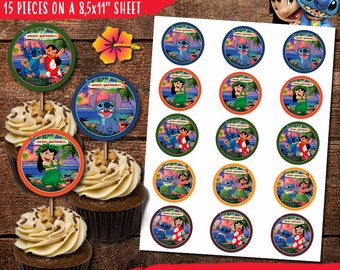 Lilo And Stitch Birthday Cupcake Toppers, Digital-Print Yourself-INSTANT DOWNLOAD Lilo And Stitch Toppers/Stickers/Tags, Lilo And Stitch