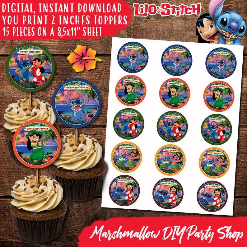Lilo and Stitch Birthday Cupcake Toppers Digitalprint Etsy