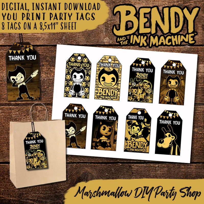 Bendy And The Ink Machine Birthday Thank You Tags, Digital-Print  Yourself-INSTANT DOWNLOAD Thank You Tags, Bendy And The Ink Machine Party