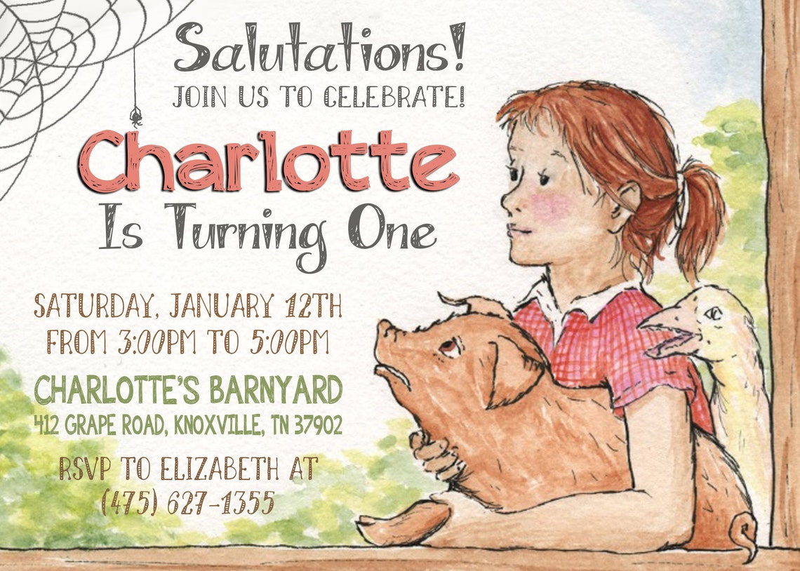 Charlotte s Web Birthday Invitation Digital Print Etsy