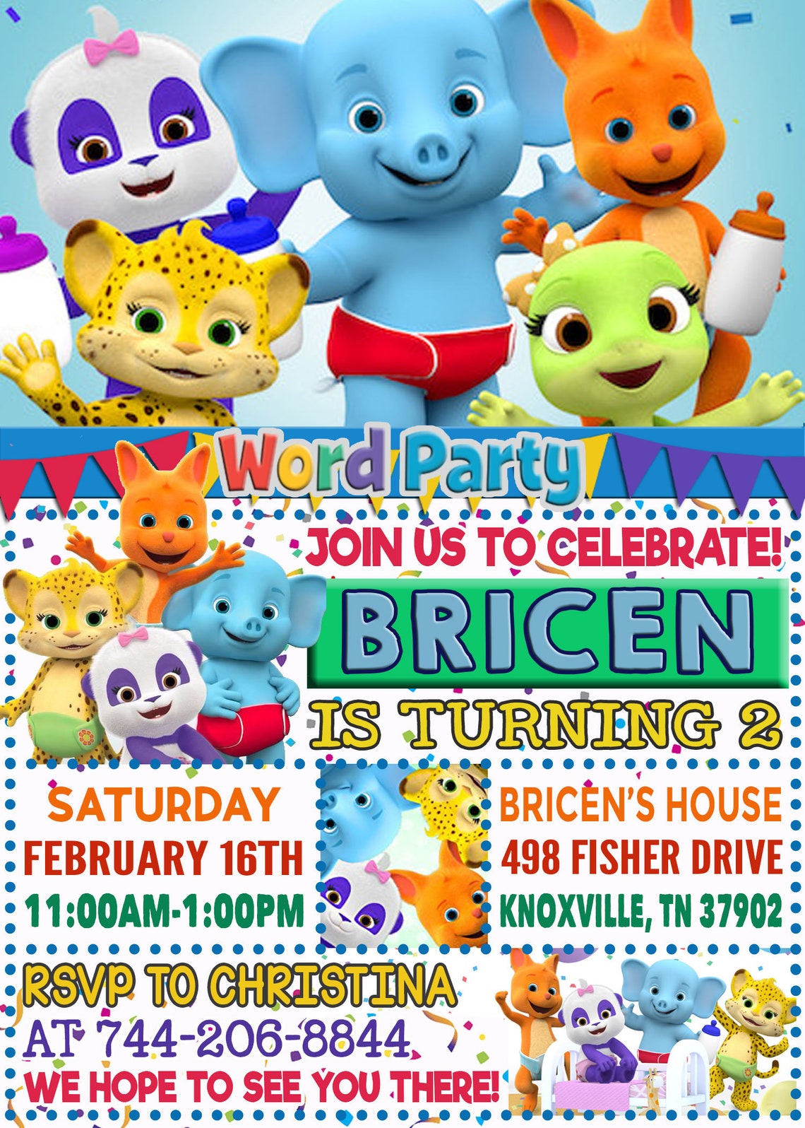 Word Party Birthday Invitation DigitalPrint Yourself Word Etsy