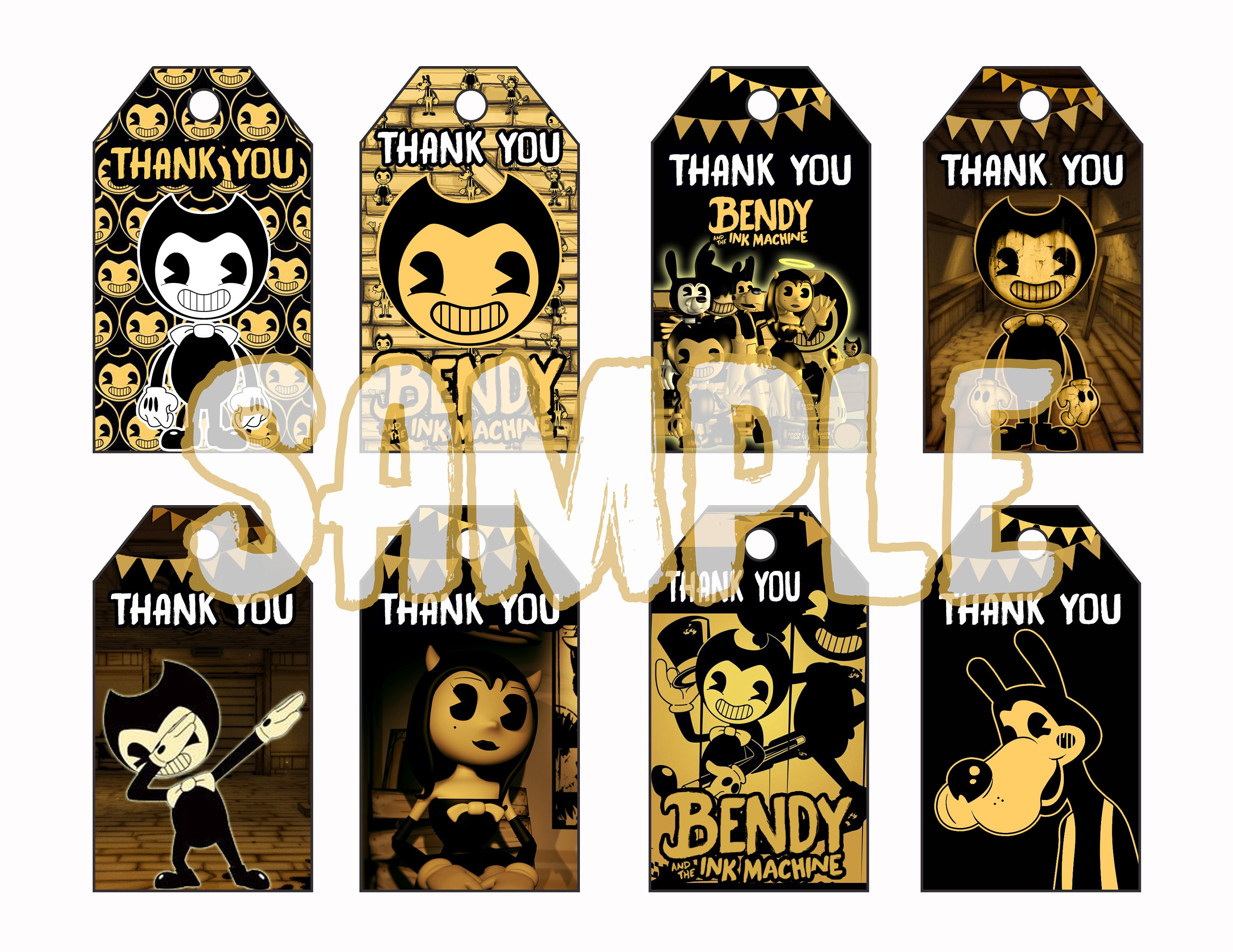 Bendy And The Ink Machine Birthday Thank You Tags, Digital-Print  Yourself-INSTANT DOWNLOAD Thank You Tags, Bendy And The Ink Machine Party