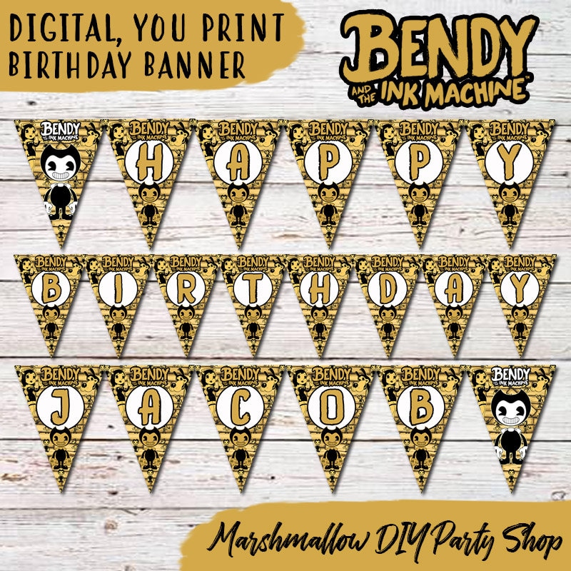 Bendy And The Ink Machine Birthday Thank You Tags, Digital-Print  Yourself-INSTANT DOWNLOAD Thank You Tags, Bendy And The Ink Machine Party