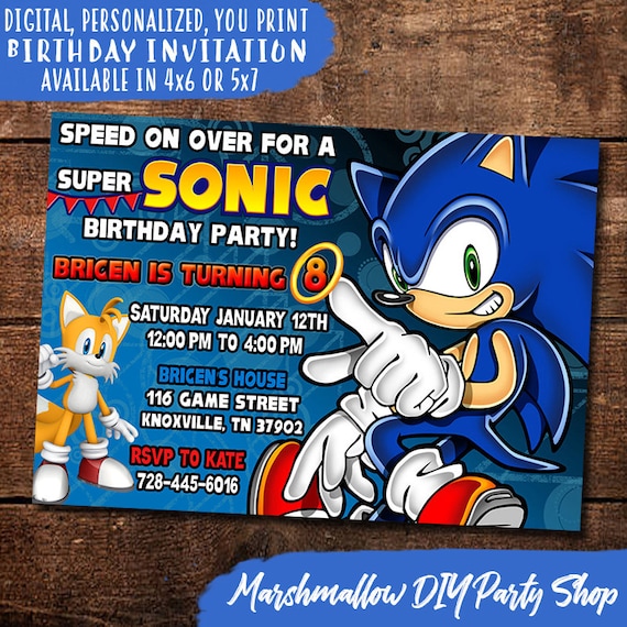 Sonic Birthday Invitation DigitalPersonalizedPrint