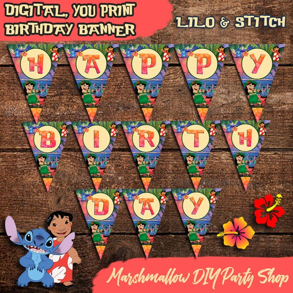 Lilo & Stitch Birthday Banner, Digital-Instant Download-You Print Lilo And Stitch Birthday Party Banner, Lilo And Stitch Birthday Decoration
