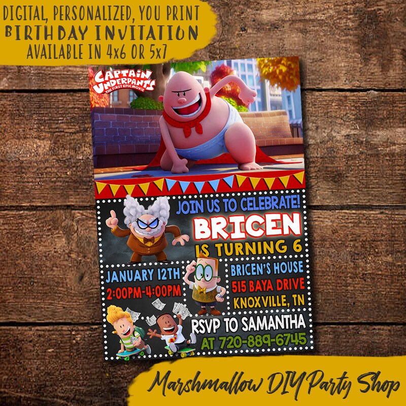 Captain Underpants Birthday Invitation Digital-Print Yourself | Etsy