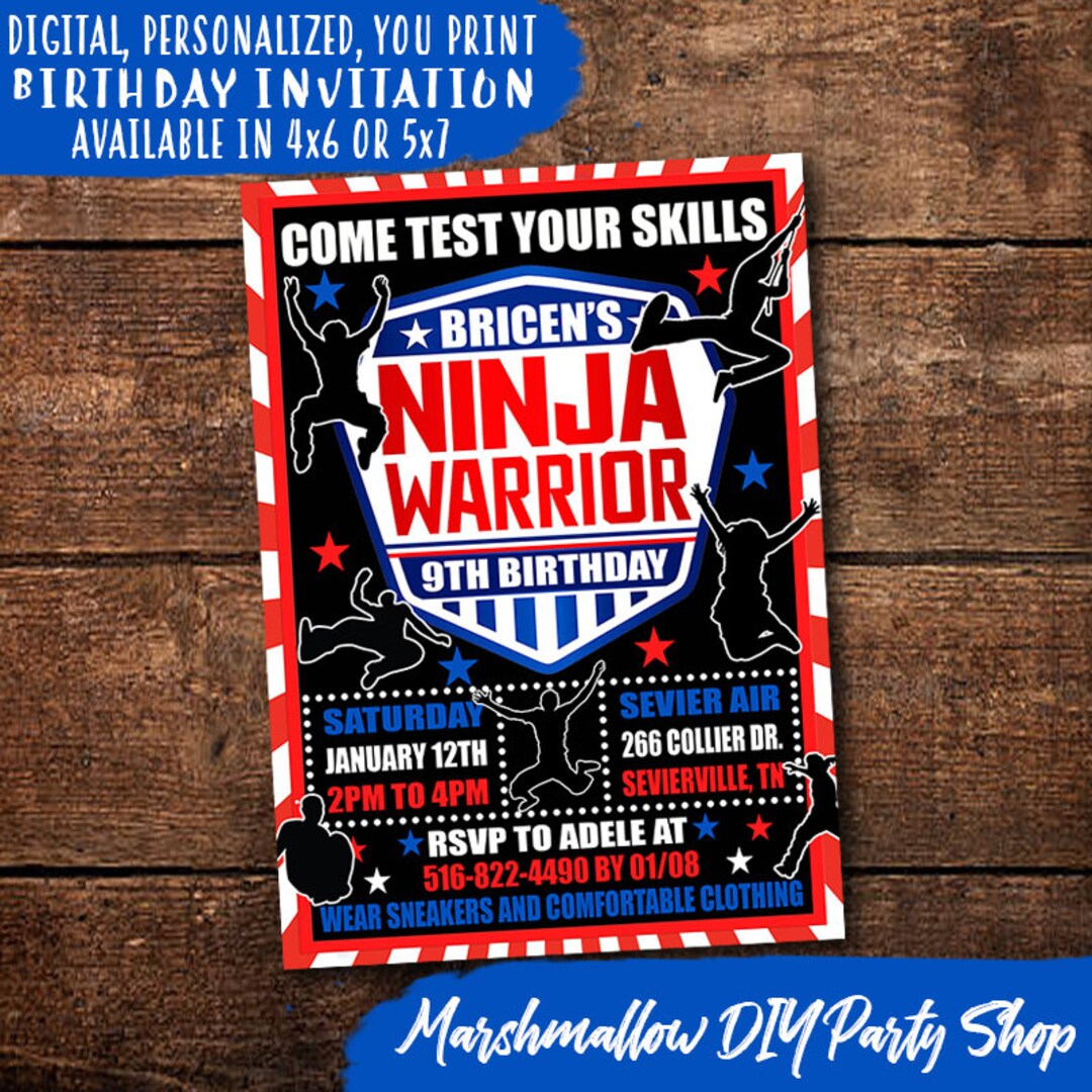 Ninja Warrior Birthday Invitation, American Ninja Warrior Invite, Digital-personalized-you Print ...