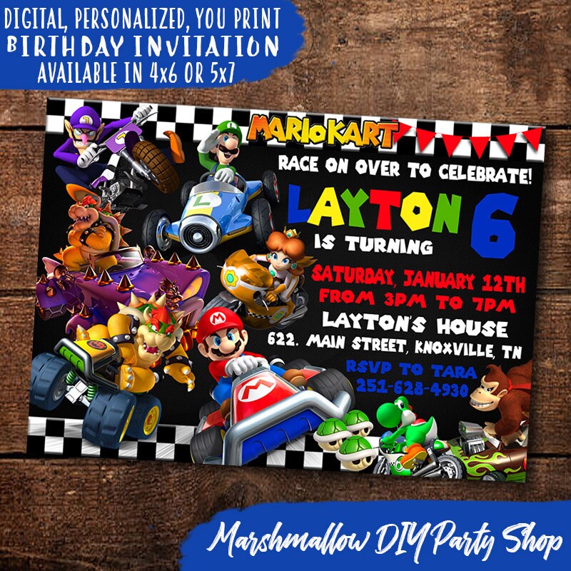Mario Kart Invitation Mario Kart Birthday Invite Mario Kart | Etsy