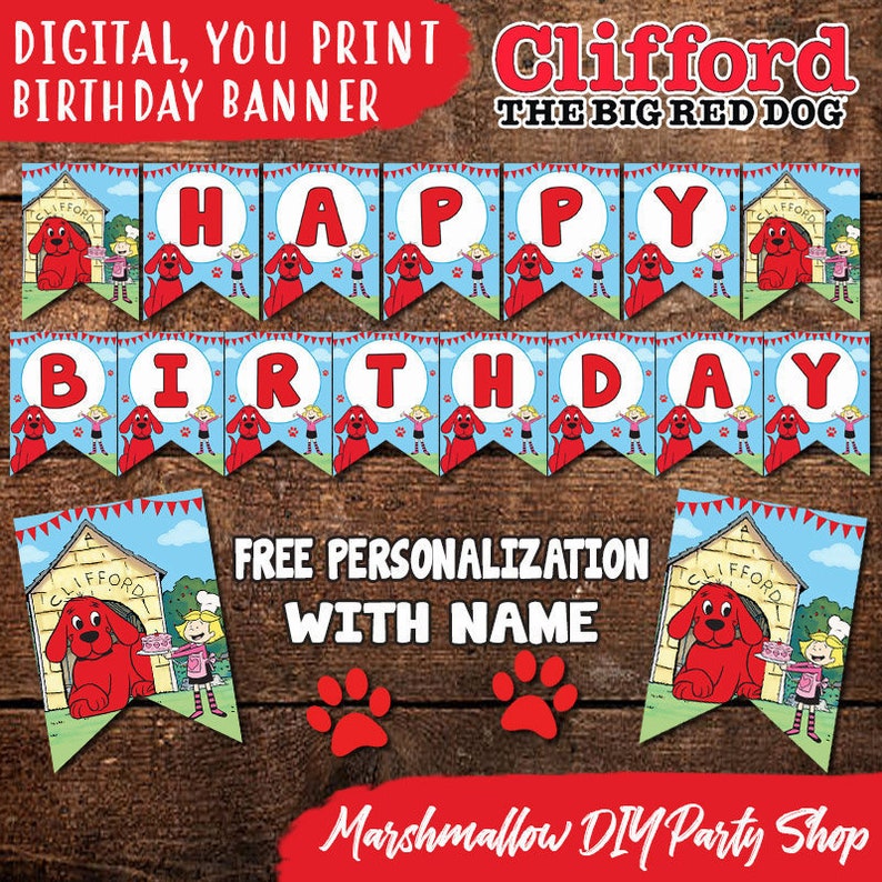 Clifford The Big Red Dog Birthday Banner, Digital-Instant Download-YOU PRINT Clifford Banner, Clifford Birthday Banner, Clifford Birthday image 1