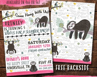 Sloth Birthday Invitation, Sloth Party Invite, Digital-Print Yourself Invitation, Sloth Birthday Invitation With Free Back Side, Sloth Party