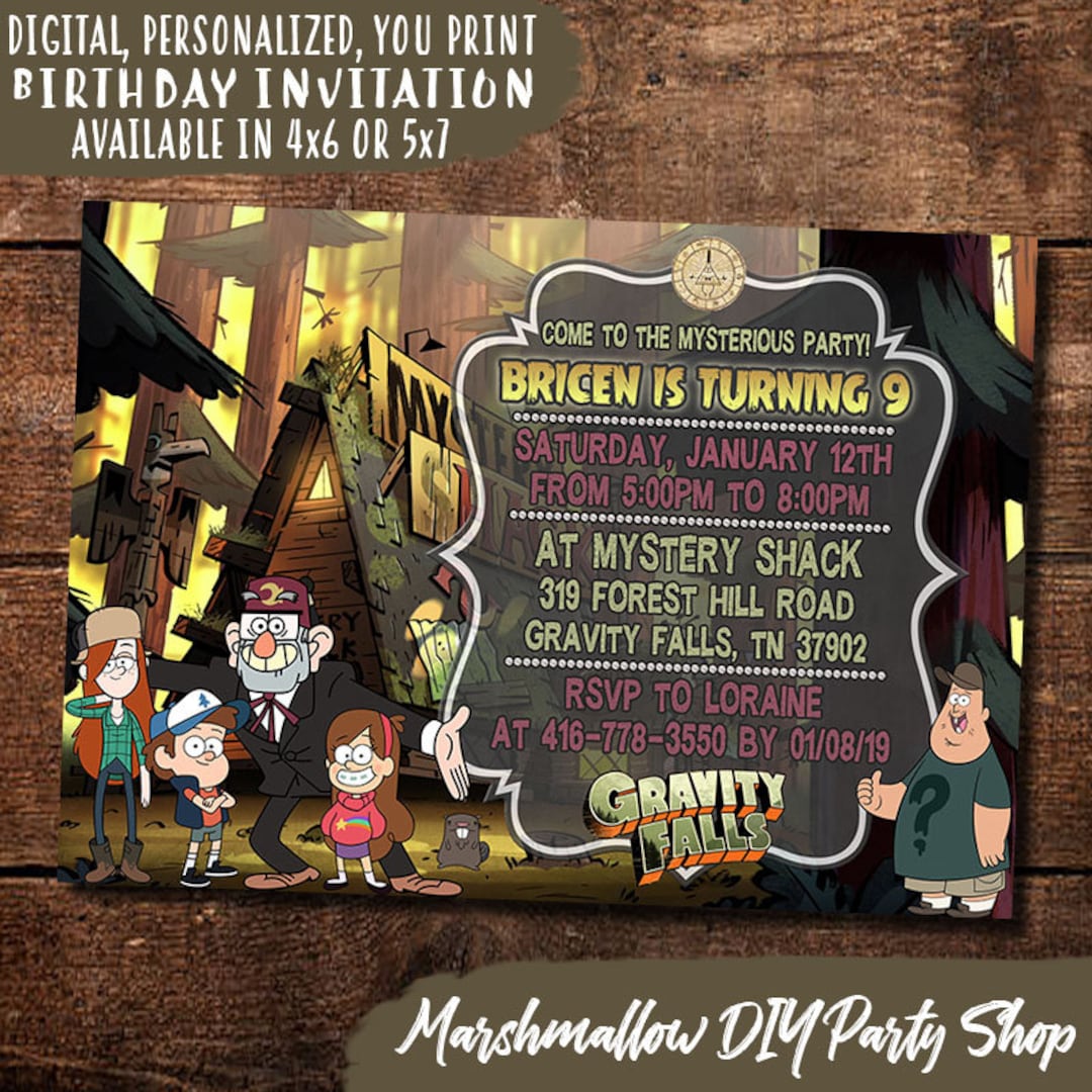 Gravity Falls Invitation, Gravity Falls Birthday Invite, Gravity Falls ...