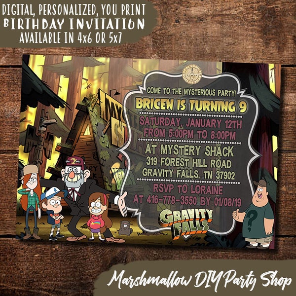 Gravity Falls Invitation, Gravity Falls Birthday Invite, Gravity Falls Party Invitation, Digital-You Print Gravity Falls Birthday Invitation