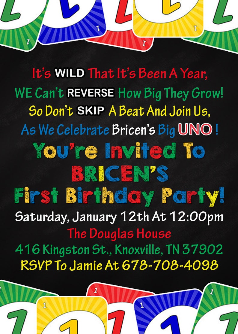 uno card game 1st birthday invitation digital print yourself etsy