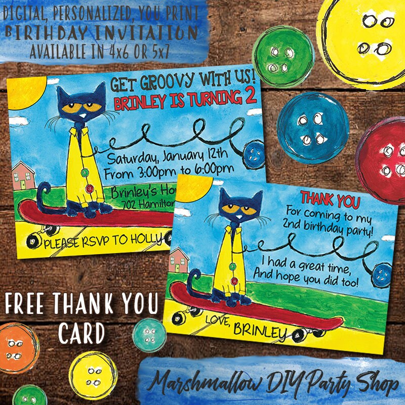 Pete The Cat Birthday Invitation Digital-Print Yourself Pete | Etsy