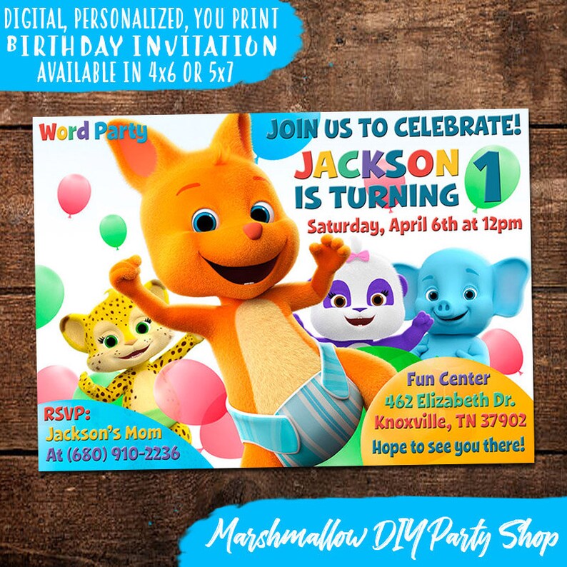 Word Party Birthday Invitation Digitalprint Yourself Word Etsy