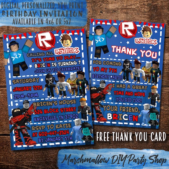 Roblox Birthday Invitation Digital Personalized Print Etsy - free roblox cards etsy es