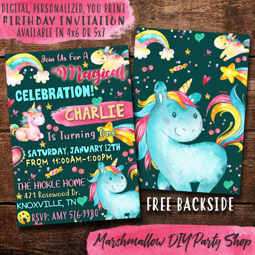 Unicorn Birthday Invitation Unicorn Party Invite Etsy