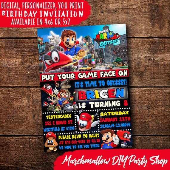 Mario Odyssey Invitation Mario Odyssey Birthday Invite Mario Etsy