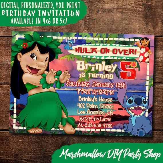 Digital Delivery, Lilo and Stitch Party Invitation, Stitch Luau Invite 