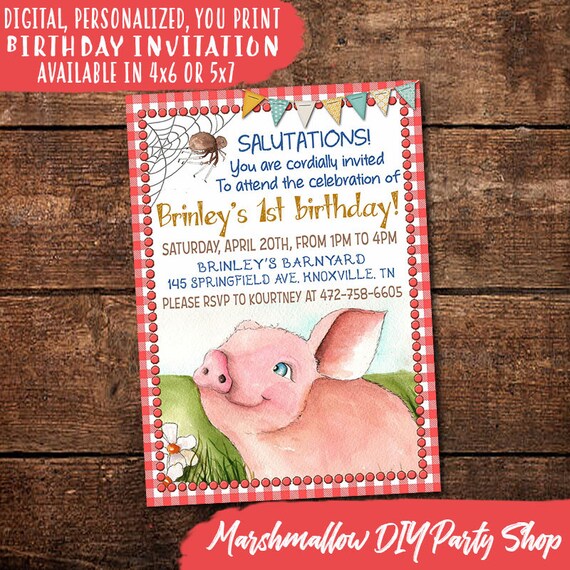Charlotte s Web Birthday Invitation Digital Print Etsy