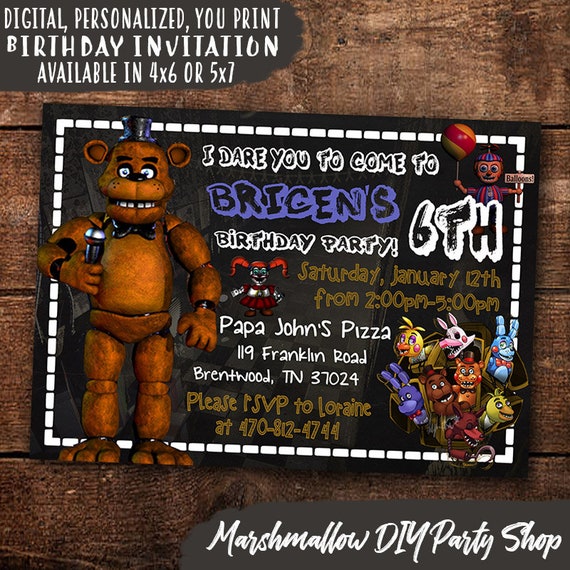 Editable Five Nights at Freddy's Invitation Free Thank You Card