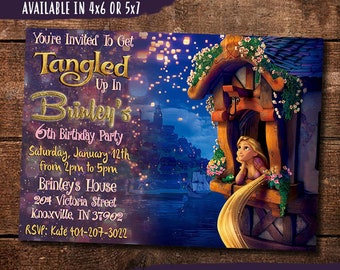 Tangled Invitation, Rapunzel Invitation, Tangled Invite, Rapunzel Invite, Tangled Birthday Invitation, Digital-You Print Birthday Invitation