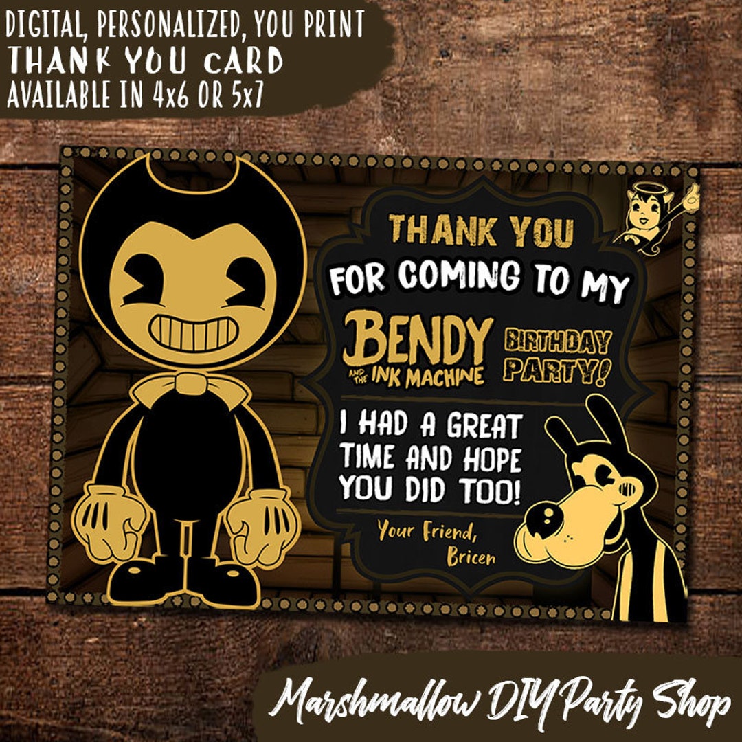 Bendy And The Ink Machine Birthday Thank You Tags, Digital-Print  Yourself-INSTANT DOWNLOAD Thank You Tags, Bendy And The Ink Machine Party