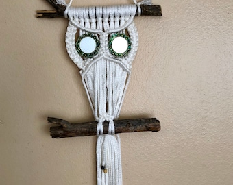 Wall hung, Macrame Owl With Mirror eyes