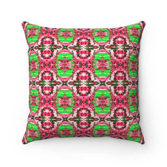 Pink Green Pillow Art Pillow Pattern Print Pillow Etsy
