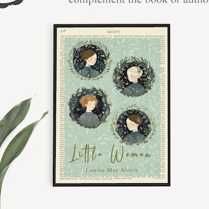 Printable &#39;Little Women&#39; Book Cover Art Print on Vintage Page for Louisa May Alcott, Printable Classroom Wall Art, Homeschool Poster Prints