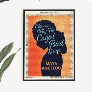 Printable 'I Know Why The Caged Bird Sings' Maya Angelou Book Cover Prints, Instant Download on an Antique Page, Literature Posters