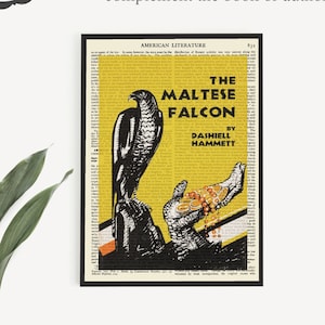 Printable Book Cover &#39;The Maltese Falcon&#39; on Old Page, Hardboiled Detective Novel Wall Art Poster, Crime Noir Fiction Art Print Gifts